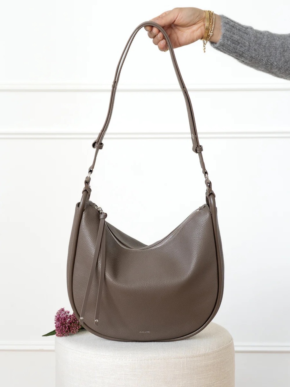 Aallyn Marley pebbled hobo shoulder bag taupe